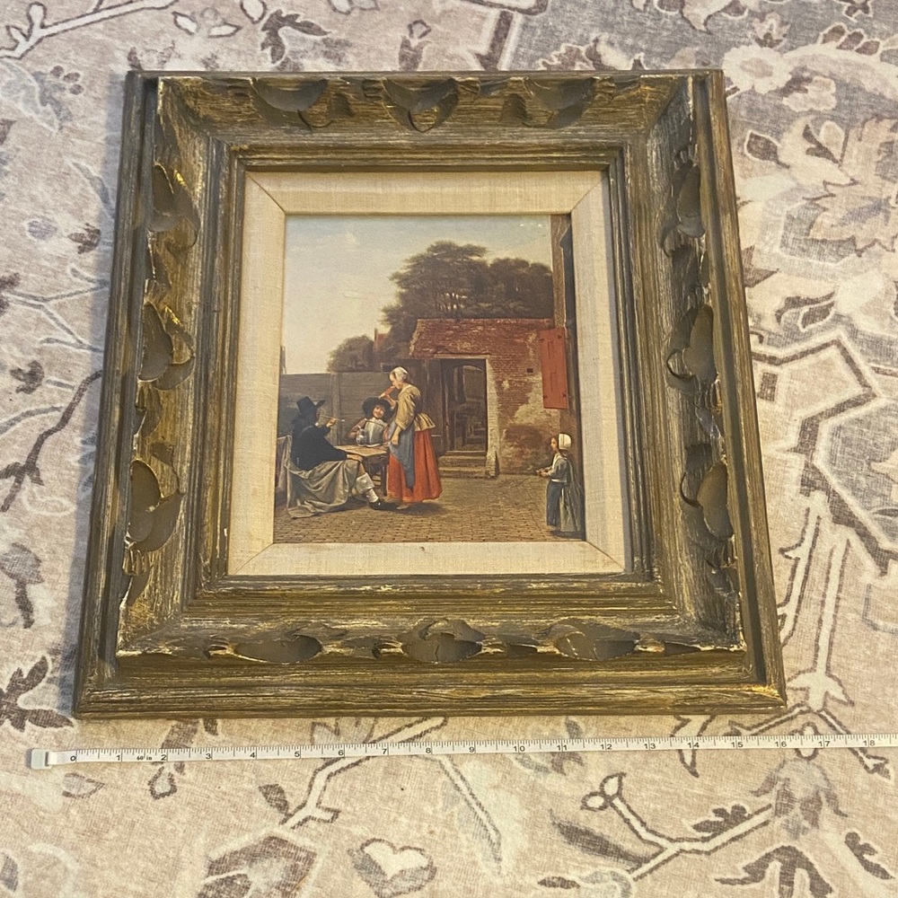 1950s After Pieter De Hooch, "A Dutch Courtyard" Full-Color framed - Picture 2 of 13